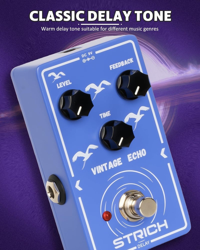 STRICH VINTAGE ECHO Analog Delay Guitar Pedal, Vintage Delay Effect Pedal, True Bypass for Electric Guitar, Blue - Image 3